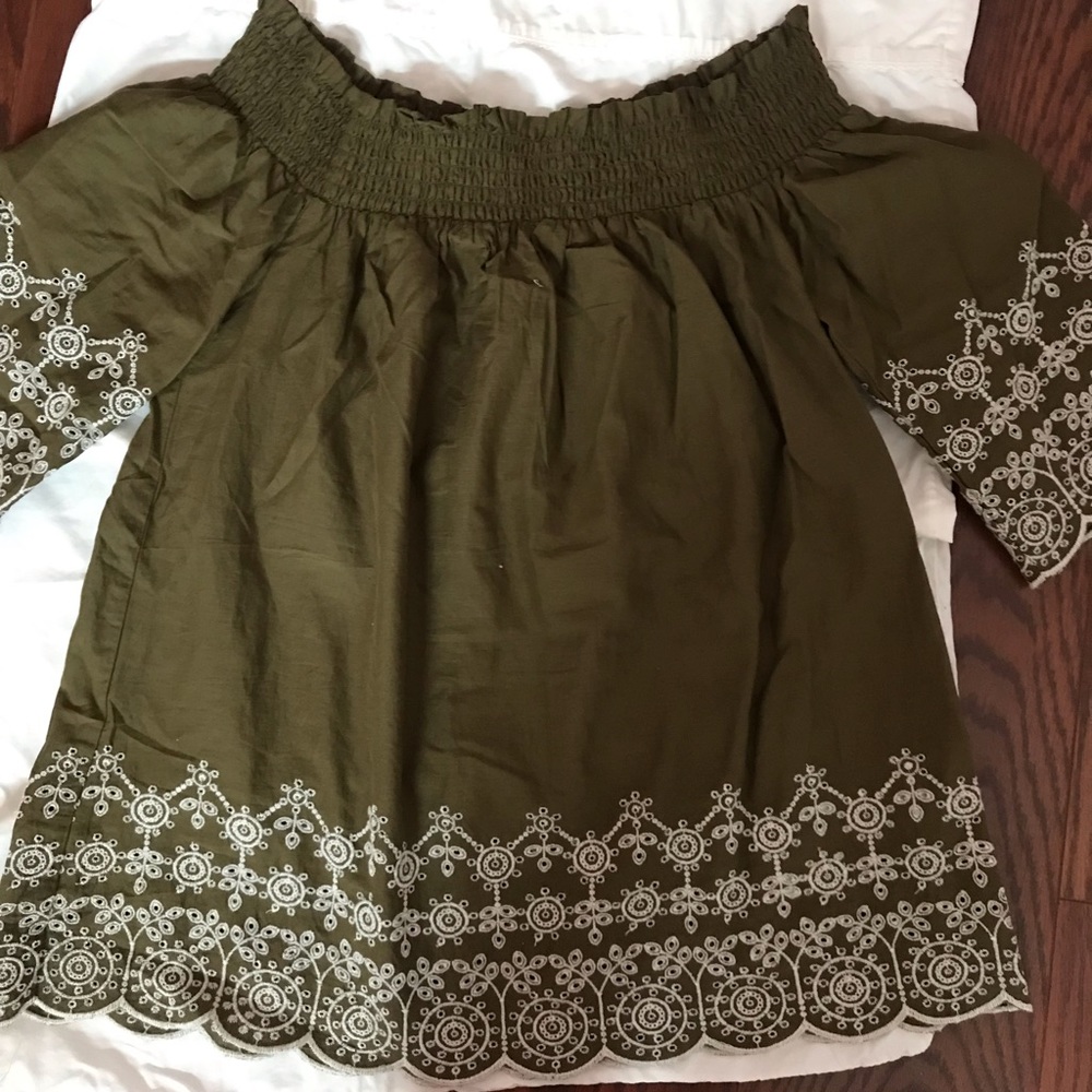 Green off the shoulder shirt